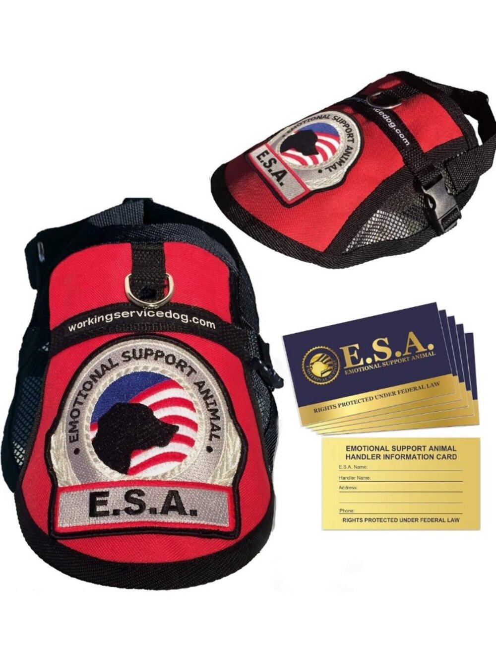 Emotional Support Dog Vest with Cooling Mesh | ESA Harness + 5 Law Cards, Red